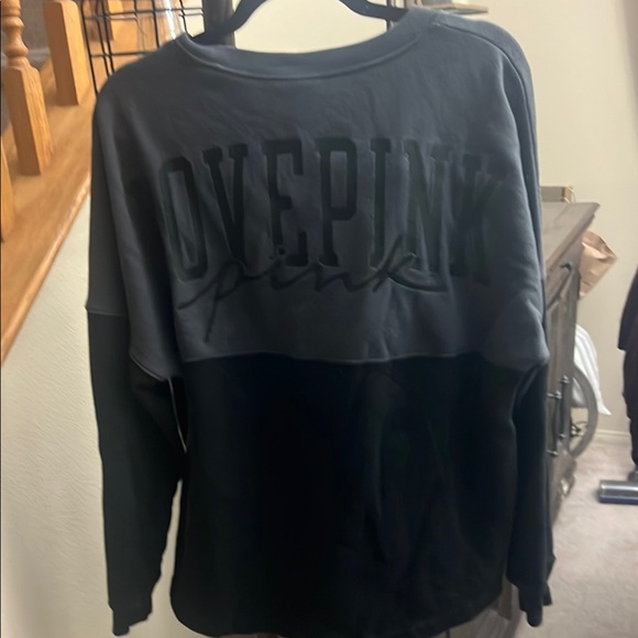 VS PINK  Logo Black /Gray Colorblock Long Sleeve Crewneck Sweatshirt - Picture 3 of 5
